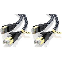 Câble Ethernet 5M, RJ45 Cat 8 Câble Réseau 40Gbps 2000MHz Haut Débit Câble, Nylon Tressé Double Blindage LAN Câble Internet, Com