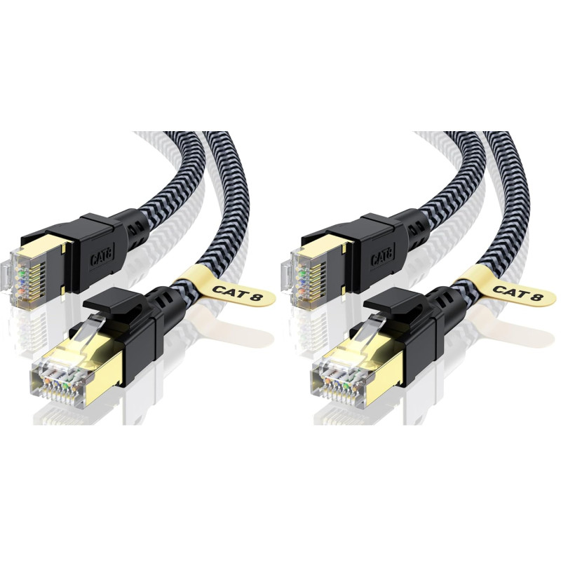 Câble Ethernet 5M, RJ45 Cat 8 Câble Réseau 40Gbps 2000MHz Haut Débit Câble, Nylon Tressé Double Blindage LAN Câble Internet, Com