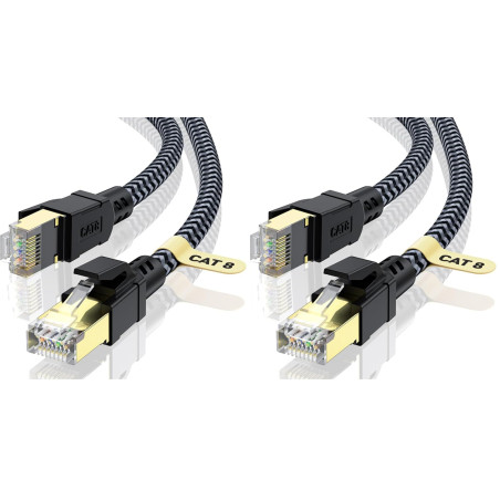 Câble Ethernet 5M, RJ45 Cat 8 Câble Réseau 40Gbps 2000MHz Haut Débit Câble, Nylon Tressé Double Blindage LAN Câble Internet, Com