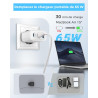 65W Chargeur USB C Rapide, 3-Ports Prise USB C GaN Tech PD3.0 PPS avec 60W Câble pour iPhone 17 16 15 14 13 Pro Max, pour MacBoo