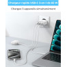 65W Chargeur USB C Rapide, 3-Ports Prise USB C GaN Tech PD3.0 PPS avec 60W Câble pour iPhone 17 16 15 14 13 Pro Max, pour MacBoo