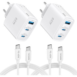 TOPADRE Chargeur 65 W USB C, Chargeur 2 pièces avec 2 câbles de Charge 60W (2m), Chargeur Rapide USB C Compatible avec MacBook P