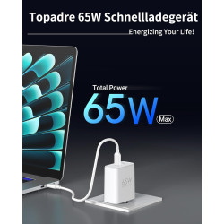 TOPADRE Chargeur 65 W USB C, Chargeur 2 pièces avec 2 câbles de Charge 60W (2m), Chargeur Rapide USB C Compatible avec MacBook P