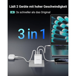 TOPADRE Chargeur 65 W USB C, Chargeur 2 pièces avec 2 câbles de Charge 60W (2m), Chargeur Rapide USB C Compatible avec MacBook P