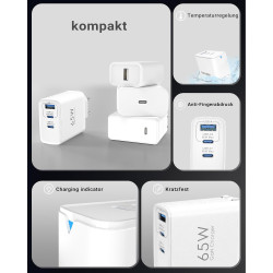 TOPADRE Chargeur 65 W USB C, Chargeur 2 pièces avec 2 câbles de Charge 60W (2m), Chargeur Rapide USB C Compatible avec MacBook P