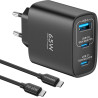 65W Chargeur USB C Rapide, 3-Ports Prise USB C GaN Tech PD3.0 PPS avec 60W Câble pour iPhone 17 16 15 14 13 Pro Max, pour MacBoo