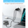 65W Chargeur USB C Rapide, 3-Ports Prise USB C GaN Tech PD3.0 PPS avec 60W Câble pour iPhone 17 16 15 14 13 Pro Max, pour MacBoo