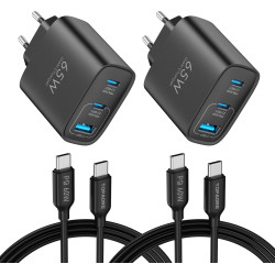 TOPADRE Chargeur 65 W USB C, Chargeur 2 pièces avec 2 câbles de Charge 60W (2m), Chargeur Rapide USB C Compatible avec MacBook P