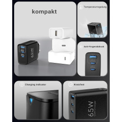 TOPADRE Chargeur 65 W USB C, Chargeur 2 pièces avec 2 câbles de Charge 60W (2m), Chargeur Rapide USB C Compatible avec MacBook P