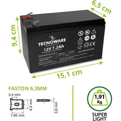Tecnoware Power Systems Store Batterie au plomb étanche 12 V Capacité 7,2 Ah