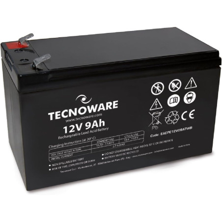 Tecnoware Power Systems Batterie au plomb étanche 12 V Charge 9 Ah - pour Onduleur, Systèmes de vidéosurveillance et alarme - Co