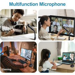 Veetop Micro PC USB pour Ordinateur, Micro Gaming - Microphone pour Vidéoconférence, Enregistrement Vocal, Podcasting, Skype, Yo