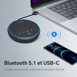 Microphone usb pour conférence bleutooth haut-parleur pour pc, réduction du bruit, capture vocale à 360° 43 heures en veille, co