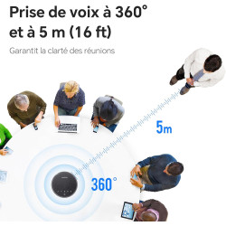 Microphone usb pour conférence bleutooth haut-parleur pour pc, réduction du bruit, capture vocale à 360° 43 heures en veille, co
