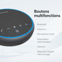 Microphone usb pour conférence bleutooth haut-parleur pour pc, réduction du bruit, capture vocale à 360° 43 heures en veille, co