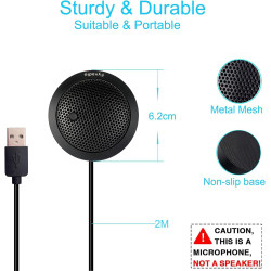 Microphone USB de Conférence, USB Micro pour Ordinateur, Microphone à Condensateur Omnidirectionnel à 360° pour PC Portable avec