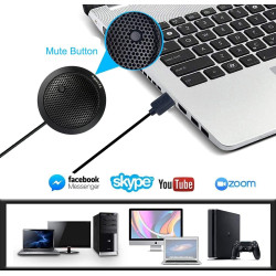 Microphone USB de Conférence, USB Micro pour Ordinateur, Microphone à Condensateur Omnidirectionnel à 360° pour PC Portable avec