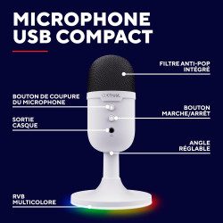 Trust Gaming GXTW 236 Yami Micro Blanc à Condensateur, Microphone USB pour Le Streaming, Twitch, Youtube, Podcast, Jeux PS5, PS4
