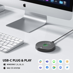 AIRHUG Microphone USB sans haut-parleur, microphone d'ordinateur de bureau, bouton muet avec indicateur LED, réduction du bruit 
