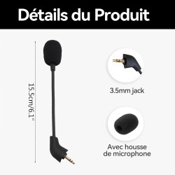 Microphone de Rechange 3,5 mm Boom for Hyperx Cloud 2, Micro Gaming Antibruit Compatible avec Casques for HyperX Cloud Alpha, Cl