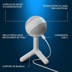 Logitech G Yeti Orb Microphone Gaming RVB à condensateur avec LIGHTSYNC, USB prêt à l’Emploi pour Streaming, cardioïde, pour PC/