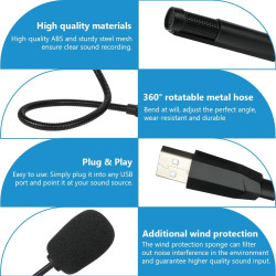 HOTUT Microphone USB pour ordinateur, microphone USB de conférence, microphone à condensateur en métal, microphone PC, omnidirec