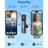 Micro cravate sans fil rose pour iPhone et Android – Mini micro à clipser avec suppression du bruit, portée de 20 m, batterie 8H