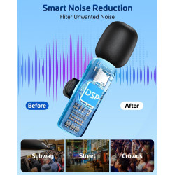 Micro cravate sans fil rose pour iPhone et Android – Mini micro à clipser avec suppression du bruit, portée de 20 m, batterie 8H