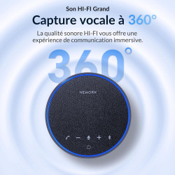 Haut-parleur de conférence bleutooth, micro 360° avec 3 micros ai réduction du bruit, autonomie 12h, usb-c & bleutooth, speakerp