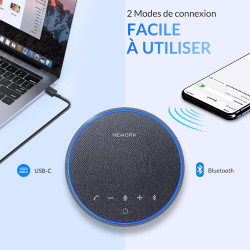 Haut-parleur de conférence bleutooth, micro 360° avec 3 micros ai réduction du bruit, autonomie 12h, usb-c & bleutooth, speakerp