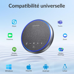 Haut-parleur de conférence bleutooth, micro 360° avec 3 micros ai réduction du bruit, autonomie 12h, usb-c & bleutooth, speakerp