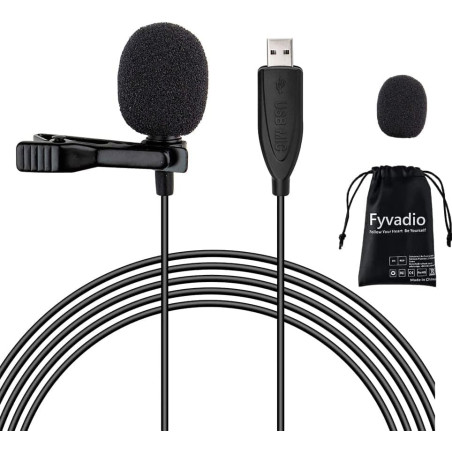 Microphone USB, 2m USB Lavalier Microphone Plug & Play Omnidirectionnel Lapel Shirt Collar Clip on Mic pour PC, Computer, Mac, L
