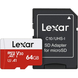 Lexar Carte Micro SD 64 Go, Carte Mémoire Micro SD+ Adaptateur, Microsdxc Carte TF jusqu'à 100 Mo/s, A1, U3, C10, V30, Full HD e