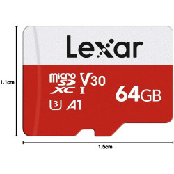 Lexar Carte Micro SD 64 Go, Carte Mémoire Micro SD+ Adaptateur, Microsdxc Carte TF jusqu'à 100 Mo/s, A1, U3, C10, V30, Full HD e