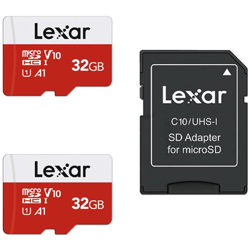 Lexar Carte Micro SD 32 Go Lot de 2 Cartes, Carte Mémoire Micro SD+ Adaptateur, Microsdxc Carte TF jusqu'à 100 Mo/s, A1, U1, C10