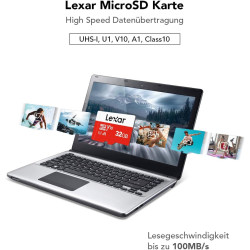 Lexar Carte Micro SD 32 Go Lot de 2 Cartes, Carte Mémoire Micro SD+ Adaptateur, Microsdxc Carte TF jusqu'à 100 Mo/s, A1, U1, C10