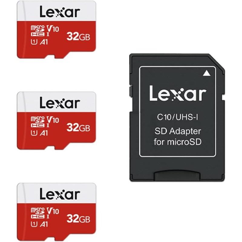 Lexar Carte Micro SD 32 Go Lot de 3 Cartes, Carte Mémoire Micro SD+ Adaptateur, Microsdxc Carte TF jusqu'à 100 Mo/s, A1, U1, C10