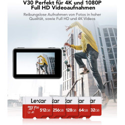 Lexar Carte Micro SD 32 Go Lot de 3 Cartes, Carte Mémoire Micro SD+ Adaptateur, Microsdxc Carte TF jusqu'à 100 Mo/s, A1, U1, C10