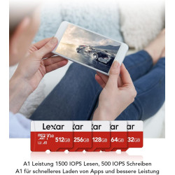 Lexar Carte Micro SD 32 Go Lot de 3 Cartes, Carte Mémoire Micro SD+ Adaptateur, Microsdxc Carte TF jusqu'à 100 Mo/s, A1, U1, C10