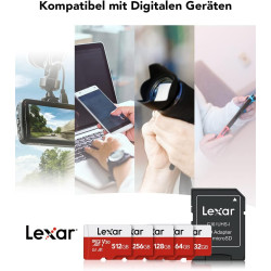 Lexar Carte Micro SD 32 Go Lot de 3 Cartes, Carte Mémoire Micro SD+ Adaptateur, Microsdxc Carte TF jusqu'à 100 Mo/s, A1, U1, C10