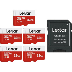 Lexar Carte Micro SD 32 Go Lot de 5 Cartes, Carte Mémoire Micro SD+ Adaptateur, Microsdxc Carte TF jusqu'à 100 Mo/s, A1, U1, C10
