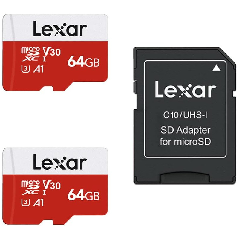 Lexar Carte Micro SD 64 Go Lot de 2 Cartes, Carte Mémoire Micro SD+ Adaptateur, Microsdxc Carte TF jusqu'à 100 Mo/s, A1, U3, C10