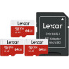 Lexar Carte Micro SD 64 Go Lot de 3 Cartes, Carte Mémoire Micro SD+ Adaptateur, Microsdxc Carte TF jusqu'à 100 Mo/s, A1, U3, C10