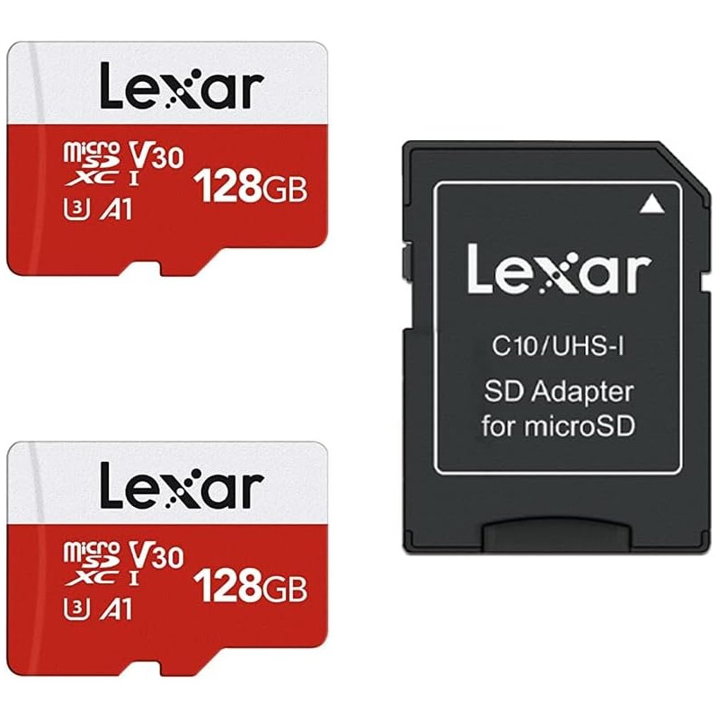 Lexar Carte Micro SD 128 Go Lot de 2 Cartes, Carte Mémoire Micro SD+ Adaptateur, Microsdxc Carte TF jusqu'à 100 Mo/s, A1, U3, C1