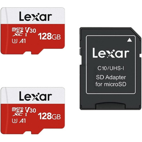 Lexar Carte Micro SD 128 Go Lot de 2 Cartes, Carte Mémoire Micro SD+ Adaptateur, Microsdxc Carte TF jusqu'à 100 Mo/s, A1, U3, C1
