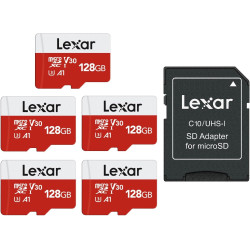 Lexar Carte Micro SD 128 Go Lot de 5 Cartes, Carte Mémoire Micro SD+ Adaptateur, Microsdxc Carte TF jusqu'à 100 Mo/s, A1, U3, C1