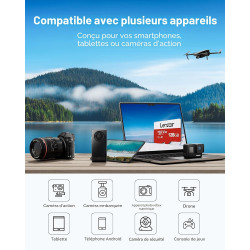 Lexar Carte Micro SD 128 Go Lot de 5 Cartes, Carte Mémoire Micro SD+ Adaptateur, Microsdxc Carte TF jusqu'à 100 Mo/s, A1, U3, C1