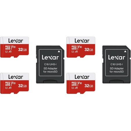 Lexar Carte Micro SD 32 Go Lot de 4 Cartes, Carte Mémoire Micro SD+ Adaptateur, Microsdxc Carte TF jusqu'à 100 Mo/s, A1, U1, C10