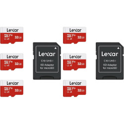 Lexar Carte Micro SD 32 Go Lot de 6 Cartes, Carte Mémoire Micro SD+ Adaptateur, Microsdxc Carte TF jusqu'à 100 Mo/s, A1, U1, C10