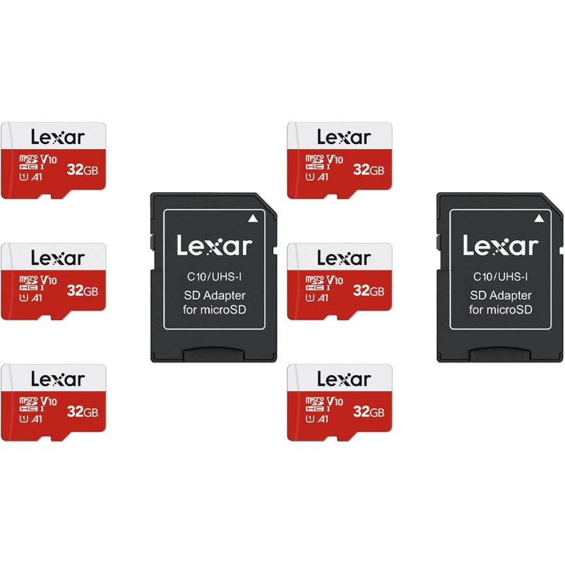Lexar Carte Micro SD 32 Go Lot de 6 Cartes, Carte Mémoire Micro SD+ Adaptateur, Microsdxc Carte TF jusqu'à 100 Mo/s, A1, U1, C10